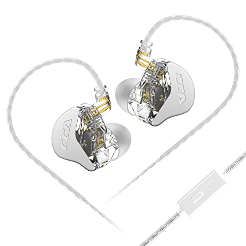 CCA CRA In-Ear-Kopfhörer, ultradünne Membran dynamischer Treiber, IEM, klarer Klang und tiefer Bass, kabelgebundene Ohrhörer mit verhedderungsfreiem, abnehmbarem Kabel, Weiß mit Mikrofon von CCA
