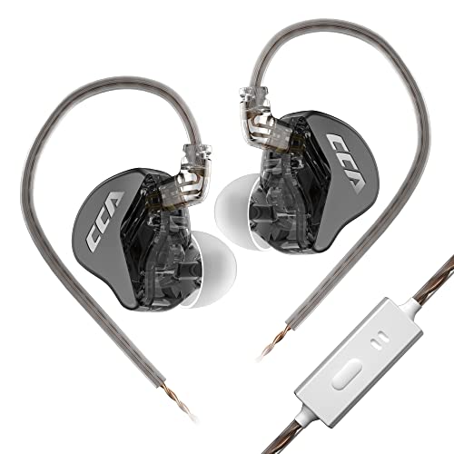 CCA CRA Ultradünne Membran Dynamic Driver IEM Kopfhörer, Musik Bass In-Ear-Monitor kabelgebundene Kopfhörer mit Mikrofon, abnehmbares 2-poliges OFC-Kabel, Geschenk für audiophile Sänger (CRA Schwarz, von CCA