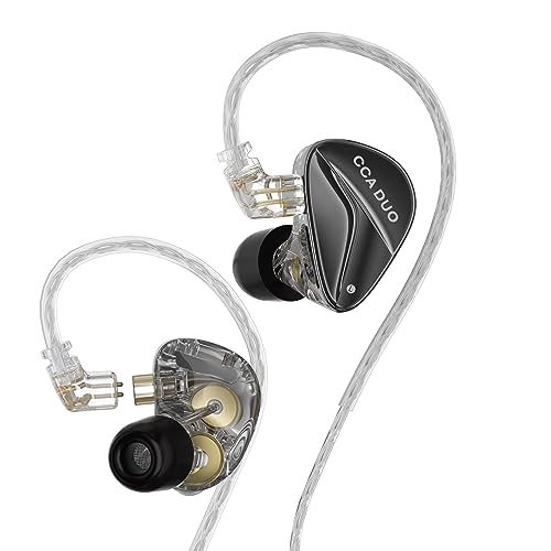 CCA-Duo HiFi in Ohrmonitoren Hochleistungs Dual Dynamic IEM in Ohrhörhörer 3D-gedrucktem Hohlraum & luxuriöse Metallschale 0,75 mm 2 Pin mit silbertiertem abnehmbarem Kabel (ohne Mikrofon) von CCA