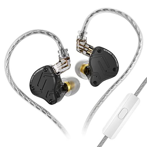 CCA KZ ZS10 PRO X In Ear Monitore Upgrade Version 4BA+1DD 5 Treiber IEM Kopfhörer HiFi Metall kabelgebundene Ohrhörer (mit Mikrofon, schwarz) von CCA