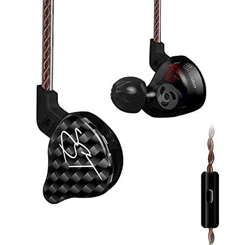CCA KZ ZST Bunte In-Ear-Kopfhörer 1BA 1DD Dual-Treiber, kabelgebunden, HiFi, ergonomische Gaming-Ohrhörer mit 2-poligem abnehmbarem Kabel für Singer Audiophile DJ-Schwarz mit Mikrofon von CCA