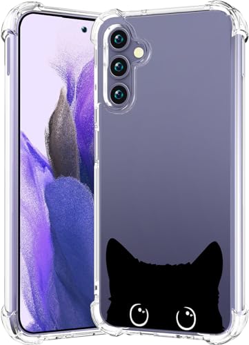 CCFUNCASE Schutzhülle für Samsung Galaxy S24 Plus, transparente, niedliche Tierdruck-Hülle mit Kristall-Embellishment, robuste Handyhülle mit Luftkissen für Stoßdämpfung, schwarz mit Katzenohren von CCFUNCASE