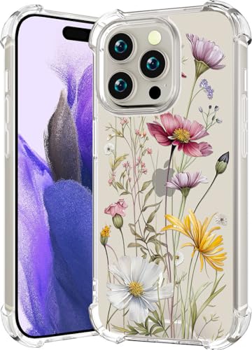 CCFUNCASE Kompatibel mit iPhone 15 Pro Hülle, niedlich, transparent für Frauen – robuste Handyhülle, Funda-Schutz, Schutzhülle für Para 15 Pro (Blumen, Frühlingswild) von CCFUNCASE
