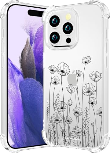 CCFUNCASE Kompatibel mit iPhone 16 Pro Max Hülle, transparent, niedlich für Frauen – robuste Handyhüllen, Funda-Schutz, Schutzhülle für Para Promax (schwarze Blumenblume) von CCFUNCASE