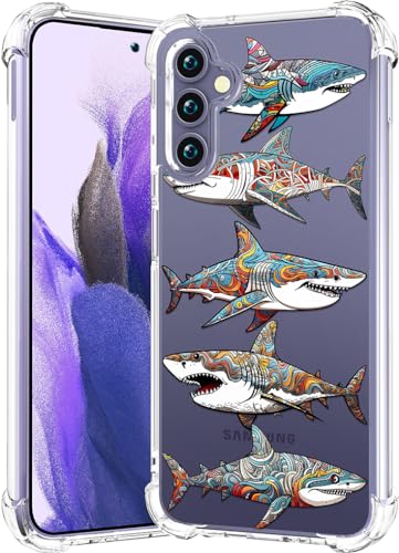 CCFUNCASE Schutzhülle für Samsung Galaxy S24 Plus, S25 Plus, transparent, niedlich, für Frauen – robuste Handyhüllen, Funda-Schutzhülle, für S24+, S25+ (Hai Tattoo Fisch stilisiertes Muster, Tier) von CCFUNCASE