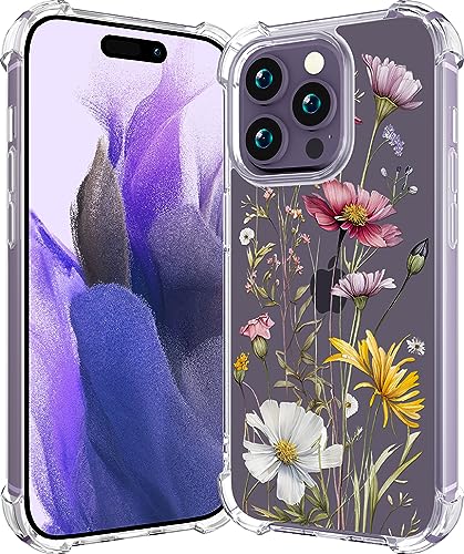 CCFUNCASE Kompatibel mit iPhone 14 Pro Hülle – niedliche, transparente Schutzhülle, Funda für Frauen (Blumen, Frühling Wild) von CCFUNCASE