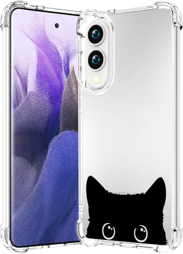 CCFUNCASE Schutzhülle für Samsung Galaxy S25 Edge, transparent, niedlich für Frauen, robuste Handyhüllen, Funda-Schutzhülle (schwarze Katzenohren, Tier) von CCFUNCASE