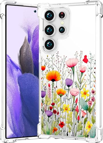 CCFUNCASE Süße S24 Ultra-Hülle, transparent für Frauen – robuste Handyhülle, Funda-Schutzhülle, kompatibel mit Samsung Galaxy S24 Ultra (Blumen, Feld, Blumen, Wilddruck, Frühling), JANB BCD CHAO 67 von CCFUNCASE