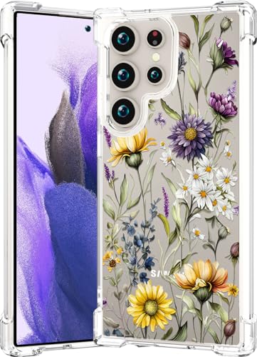 CCFUNCASE Süße S24 Ultra-Schutzhülle, transparent für Damen, robuste Handyhülle, Funda-Schutz, kompatibel mit Samsung Galaxy S24 Ultra (Blumen, Blumen, Wild), JANB BCD CHAO 15 von CCFUNCASE
