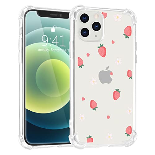 Erdbeermuster Handyhülle Kompatibel mit iPhone 12 Mini, Niedliche Cartoon Rosa Erdbeere Weiche TPU Hülle Ganzkörperschutz Hülle mit Stoßdämpfung Stoßfänger Anti-Kratzen Slim Cover für Mädchen Frauen von CCHIYAO