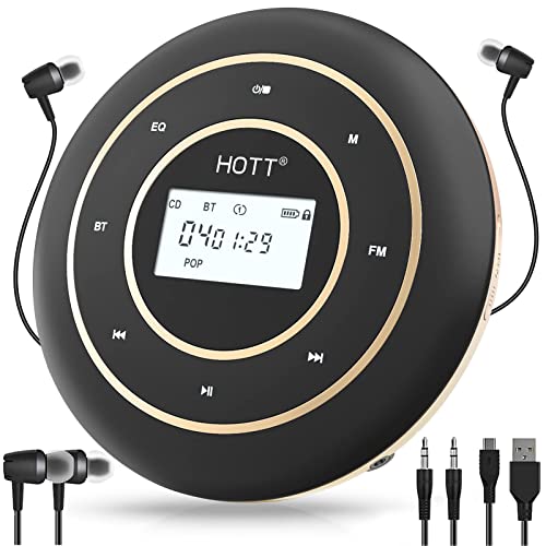 CCHKFEI Wiederaufladbarer tragbarer Bluetooth & FM CD Player für zu Hause, Reisen und im Auto mit Stereo-Kopfhörern und Anti-Erschütterungsschutz von CCHKFEI