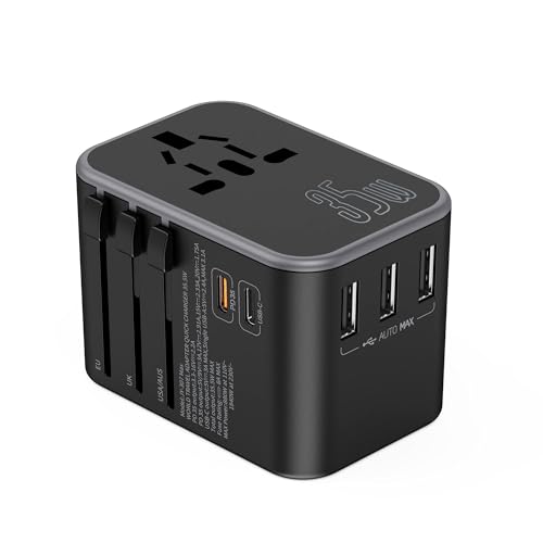 Reisestecker Reiseadapter Weltweit - Travel Adapter Internationale Reiseadapter mit 1 PD/QC 20W Schnelles Laden + 1 Typ-C 15W Schnelles Laden + 3 USB und AC steckdosenadapter für US EU UK AUS Usw 150+ Reisestecker Reiseadapter Weltweit - Travel Adapter Internationale Reiseadapter mit 1 PD/QC 20W Schnelles Laden + 1 Typ-C 15W Schnelles Laden + 3 USB und AC steckdosenadapter für US EU UK AUS Usw 150+ von CCHKFEI