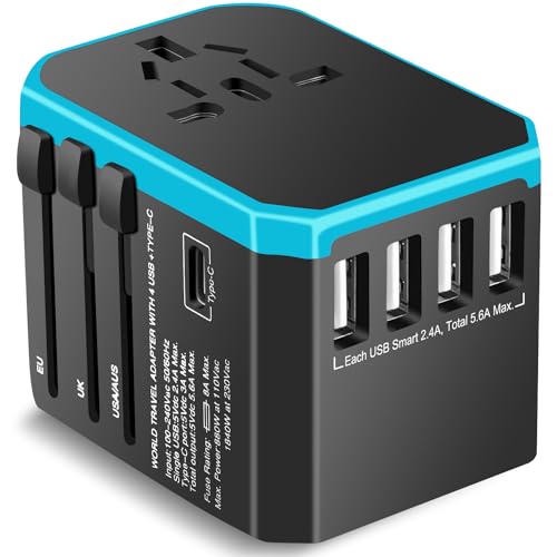 Reiseadapter Weltweit Universal Reisestecker Adapter mit 2USB, 3USB C 15W Schnelles Laden und 1AC Steckdose, Internationaler Steckdosenadapter, Travel Adapter mit UK EU USA AUS Stecker, 224+ Ländern. von CCHKFEI