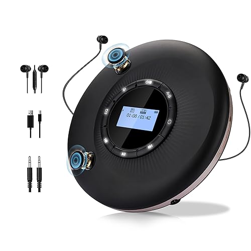 Tragbarer CD-Player Bluetooth wiederaufladbarer 1500mAh Auto CD-Player mit Bluetooth und Stereo Dual Lautsprecher Anti-Skip für Auto Zuhause Reisen persönlicher Walkman discman CD Player Tragbar von CCHKFEI