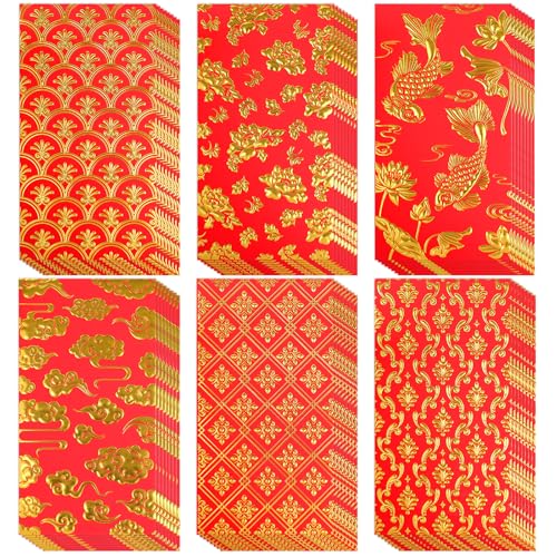 CCINEE 48 rote Briefumschläge für chinesisches Neujahrsfest 2025 Mondneujahr Rotgold Glücks-Geldumschläge Hong Bao für chinesisches Mondneujahr Frühling Festival Hochzeit Party Zubehör, 6 Designs CCINEE 48 rote Briefumschläge für chinesisches Neujahrsfest 2025 Mondneujahr Rotgold Glücks-Geldumschläge Hong Bao für chinesisches Mondneujahr Frühling Festival Hochzeit Party Zubehör, 6 Designs von CCINEE