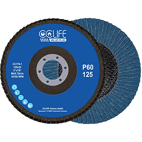 CCLIFE 10 Stück Profi Fächerscheiben 125 mm Korn 60/80 Lamellenscheiben Fächer Schleifscheiben, Körnung P60 von CCLIFE