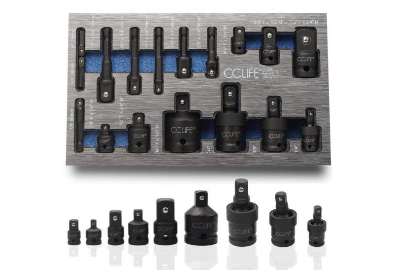 CCLIFE 17tlg, Cr-Mo Schlagschrauber Adapter Stecknuss Adapter Nuss Satz Bit-Adapter von CCLIFE