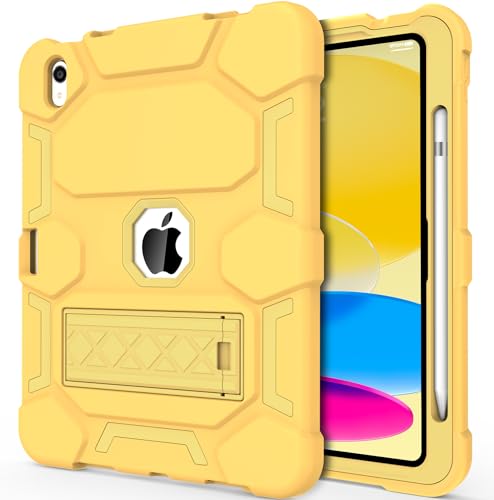 CCMAO Schutzhülle für iPad 10. Generation 2022, iPad (A16) 11. Generation 2025, mit Ständer und Stifthalter, strapazierfähig, stoßfest, Hybrid-Schutzhülle für Kinder, Gelb von CCMAO