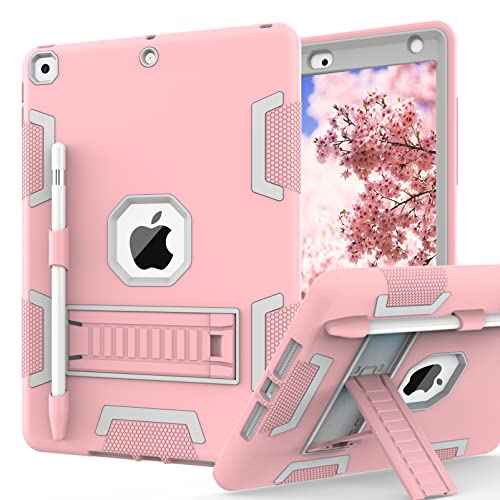 CCMAO Schutzhülle für iPad 9. Generation, iPad 8. / 7. Generation, iPad 10.2 2021/2020/2019 Hülle mit Ständer und Stifthalter, Hybrid, strapazierfähig, stoßfest, für Kinder, Mädchen, Roségold + Grau von CCMAO