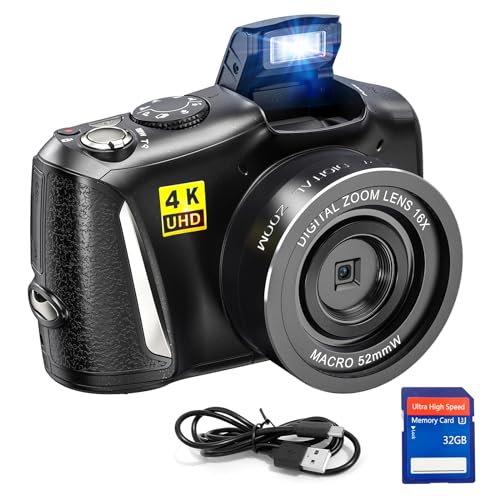 Digitalkamera 4K, CCN 48MP Fotokamera mit 3.0" Bildschirm, 16X Digitalzoom Kompaktkamera, 32GB TF-Karte, Geeignet für Anfänger in der Fotografie, Schwarz von CCN