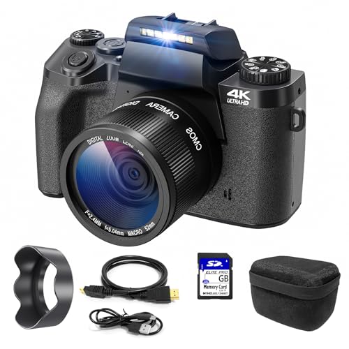 Digitalkamera 4K, CCN 64MP Fotokamera mit 3.0" Touchscreen, 16X Digitalzoom Kompaktkamera mit WiFi Funktion, mit Kameratasche, Haube, 32GB TF-Karte, Einzellinse, Schwarz von CCN