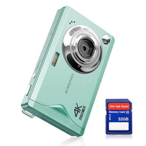 Digitalkamera CCN, 48MP 1080P FHD Fotokamera mit 3,0 Zoll Bildschirm, 16X Digitalzoom Tragbar Kompaktkamera mit 32GB TF-Karte, USB-Kabel, für Teenager Erwachsene Anfänger, Grün von CCN
