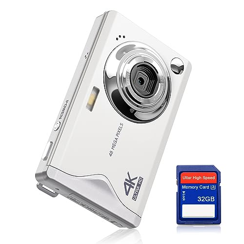 Digitalkamera CCN, 48MP 1080P FHD Fotokamera mit 3,0 Zoll Bildschirm, 16X Digitalzoom Tragbar Kompaktkamera mit 32GB TF-Karte, USB-Kabel, für Teenager Erwachsene Anfänger, Weiß von CCN