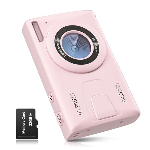 Digitalkamera CCN, 64MP 1080P FHD Fotokamera mit 3,0 Zoll Bildschirm, 18X Digitalzoom Tragbar Kompaktkamera mit 32GB TF-Karte, USB-Kabel, für Teenager Erwachsene Anfänger, Rosa von CCN
