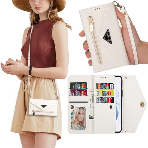 CCSamll Crossbody-Schutzhülle für Samsung Galaxy S25+ Plus 5G für Damen, mit Reißverschluss, Handtasche, Umhängeband, mit 9 Kartenfächern, für Samsung S24 Plus / S25 Plus XK, Weiß CCSamll Crossbody-Schutzhülle für Samsung Galaxy S25+ Plus 5G für Damen, mit Reißverschluss, Handtasche, Umhängeband, mit 9 Kartenfächern, für Samsung S24 Plus / S25 Plus XK, Weiß von CCSmall