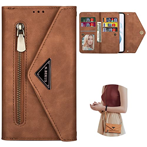 CCSamll Schutzhülle für Samsung Galaxy S22, Crossbody Nackenband Lanyard Geldbörse Handtasche Schultergurt Cover mit ID Kartenhalter Handyhülle für Samsung Galaxy S22 XK Braun von CCSmall