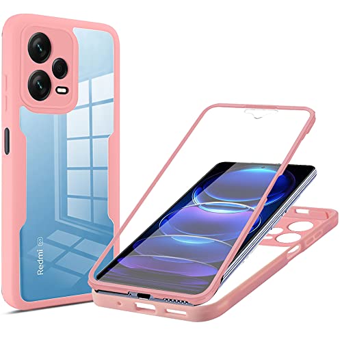 CCSamll Schutzhülle für Xiaomi Redmi Note 12 Pro 5G, transparent, mit Displayschutzfolie, schlank, stoßfest, weicher TPU, Rundumschutz, Handyhülle für Xiaomi Redmi Note 12 Pro 5G/Poco X5 Pro QC, Rosa von CCSmall