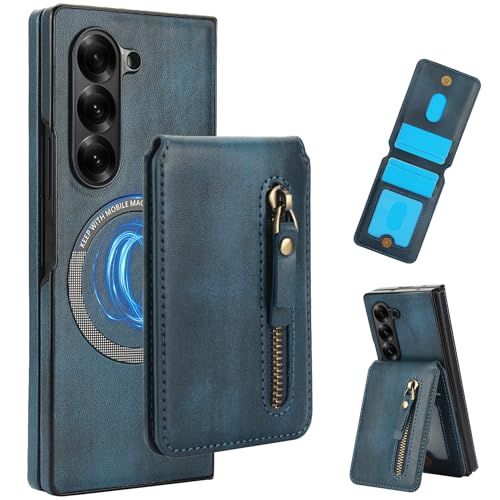 CCSmall 2-in-1 abnehmbare magnetische Brieftaschen-Schutzhülle für Samsung Galaxy Z Fold 6 mit Kartenfächern, PU-Leder, RFID-Barriere, Handyhülle mit Bargeld-Reißverschlussfach für Samsung Galaxy Z von CCSmall