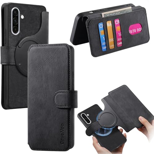 CCSmall Abnehmbare magnetische Brieftaschen-Schutzhülle für Samsung Galaxy A26, kompatibel mit MagSafe, RFID-blockierend, Retro-Klapphülle aus Leder mit Kartenfächern für Samsung A26 KQX, Schwarz CCSmall Abnehmbare magnetische Brieftaschen-Schutzhülle für Samsung Galaxy A26, kompatibel mit MagSafe, RFID-blockierend, Retro-Klapphülle aus Leder mit Kartenfächern für Samsung A26 KQX, Schwarz von CCSmall
