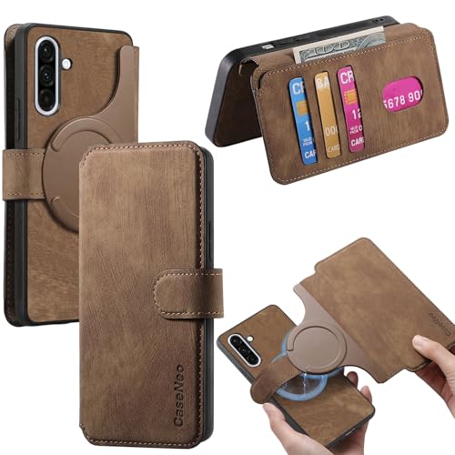 CCSmall Abnehmbare magnetische Brieftaschen-Schutzhülle für Samsung Galaxy A26, kompatibel mit MagSafe, RFID-blockierend, Retro-Klapphülle aus Leder mit Kartenfächern für Samsung A26 KQX, Braun von CCSmall