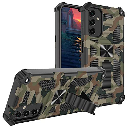 CCSmall Camouflage Hülle für Samsung Galaxy A14 5G mit magnetischem Ständer, Eingebauter 360° drehbarer Ringständer Magnetische Autohalterung Handyhülle für Samsung Galaxy A14 5G MC Armeegrün von CCSmall