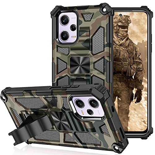 CCSmall Camouflage Hülle für Xiaomi Redmi Note 12 Pro 5G mit Ständer, Camo Hülle für Xiaomi Poco X5 Pro, Ringständer Magnetische Autohalterung Handyhülle für Xiaomi Redmi Note 12 Pro 5G MC Armeegrün von CCSmall