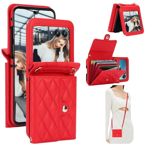 CCSmall Crossbody Wallet Case für Motorola Razr 2024+ 2024, PU-Leder, Geldbörsen-Handyhülle mit RFID-Blockierkartenhalter, Schultergurt, Schlüsselband Cover für Moto Razr Plus 2024 FQ, Rot CCSmall Crossbody Wallet Case für Motorola Razr 2024+ 2024, PU-Leder, Geldbörsen-Handyhülle mit RFID-Blockierkartenhalter, Schultergurt, Schlüsselband Cover für Moto Razr Plus 2024 FQ, Rot von CCSmall