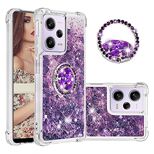 CCSmall Glitzer Clear Sparkly Bling Hülle für Xiaomi Redmi Note 12 Pro 5G für Frauen, Fließender flüssiger Treibsand Cover mit Diamant-Halter Hülle für Xiaomi Redmi Note 12 Pro 5G/ Poco X5 Pro LSZ von CCSmall