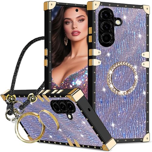 CCSmall Glitzer-Schutzhülle für Samsung Galaxy A36, mit glitzernder Handschlaufe, Lanyard, Wasserwellen-Wellen-Schutzhülle mit Diamant-Rotationsring-Ständer für Mädchen, Handyhülle für Samsung A36 von CCSmall