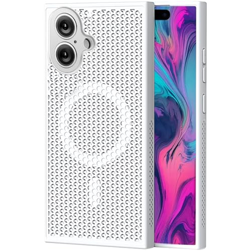 CCSmall Schutzhülle für Apple iPhone 16 Plus, Wärmeableitung, mit Magnetring, Netzgewebe, atmungsaktiv, hohles Zellloch, schlanke Handyhülle für iPhone 16 Plus, SR, Weiß von CCSmall
