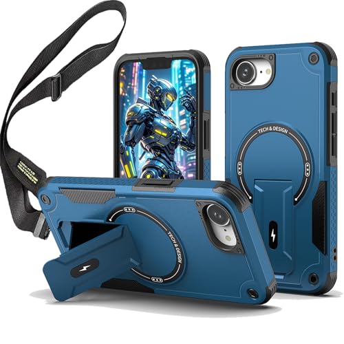 CCSmall Schutzhülle für Apple iPhone 16e, Crossbody-Gurt mit Ständer, Militärqualität, mit verstellbarem Umhängeband, Handyhülle, DJ-Blau von CCSmall