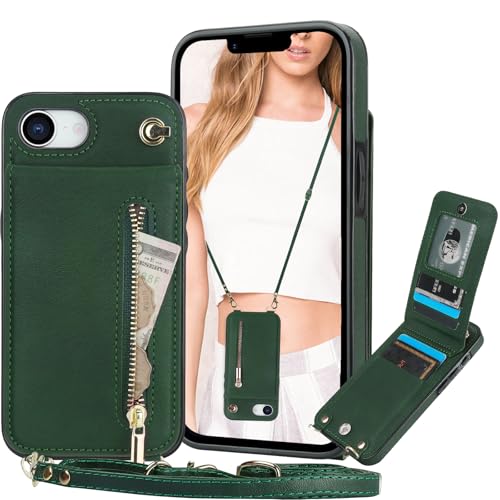 CCSmall Schutzhülle für Apple iPhone 16e, mit Kartenschlitz, RFID-blockierend, mit Reißverschluss, Geldbörse, Schultergurt, Lanyard, Flip-Cover für iPhone 16e, ZP, Grün CCSmall Schutzhülle für Apple iPhone 16e, mit Kartenschlitz, RFID-blockierend, mit Reißverschluss, Geldbörse, Schultergurt, Lanyard, Flip-Cover für iPhone 16e, ZP, Grün von CCSmall