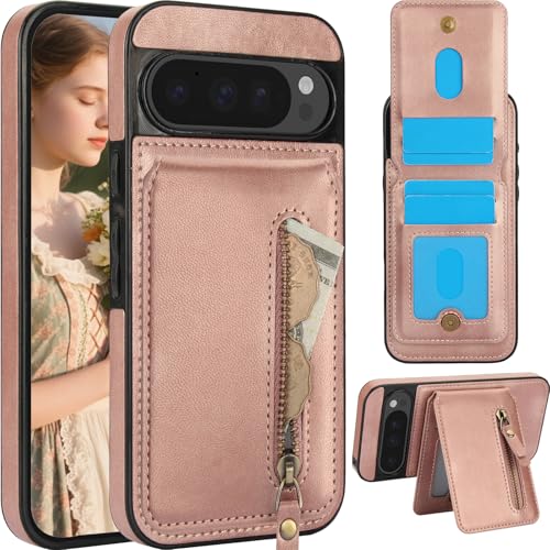 CCSmall Schutzhülle für Google Pixel 9, Brieftaschen-Schutzhülle mit Kartenhalter, kompatibel mit MagSafe, 2-in-1, abnehmbare magnetische Brieftasche, Reißverschlusstasche, PU-Leder, für Google Pixel von CCSmall