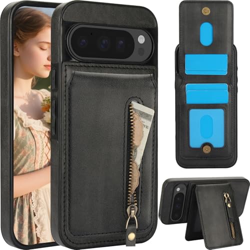 CCSmall Schutzhülle für Google Pixel 9 Pro XL, Brieftaschen-Schutzhülle mit Kartenhalter, kompatibel mit MagSafe, 2-in-1, abnehmbare magnetische Brieftasche, Reißverschlusstasche, Handyhülle, PU-Leder von CCSmall