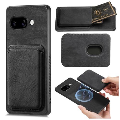 CCSmall Schutzhülle für Google Pixel 9A, abnehmbare magnetische Hülle, Retro-PU-Leder, Handyhülle mit Kartenfächern, Halterung für Google 9A, 2-in-1, Schwarz von CCSmall