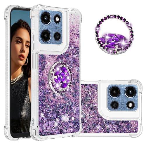 CCSmall Schutzhülle für Motorola G 5G 2025, transparent, glitzernd, für Damen, fließender flüssiger Treibsand, glitzernde Hülle mit Diamantring, Ständer, Hülle für Moto G 2025 LSZ, Violett CCSmall Schutzhülle für Motorola G 5G 2025, transparent, glitzernd, für Damen, fließender flüssiger Treibsand, glitzernde Hülle mit Diamantring, Ständer, Hülle für Moto G 2025 LSZ, Violett von CCSmall
