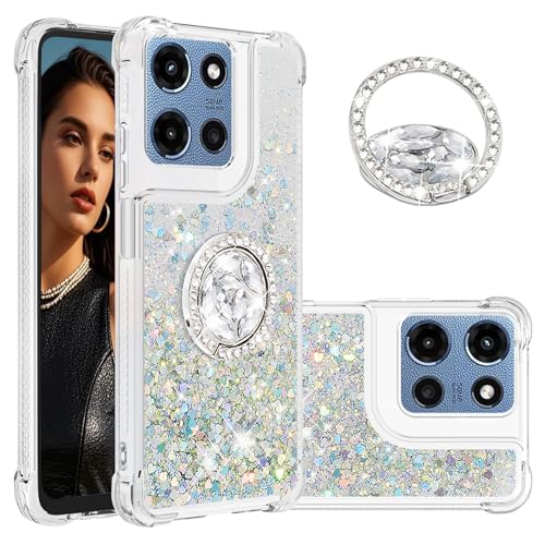 CCSmall Schutzhülle für Motorola G 5G 2025, transparent, glitzernd, glitzernd, für Damen, fließender Treibsand, glitzernde Hülle mit Diamantring, Ständer, Hülle für Moto G 2025 LSZ, Silber CCSmall Schutzhülle für Motorola G 5G 2025, transparent, glitzernd, glitzernd, für Damen, fließender Treibsand, glitzernde Hülle mit Diamantring, Ständer, Hülle für Moto G 2025 LSZ, Silber von CCSmall