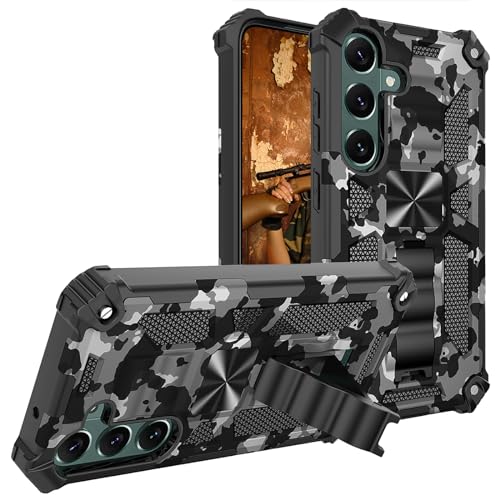 CCSmall Schutzhülle für Samsung Galaxy S23 FE mit Metallständer, Camouflage-Handyhülle, eingebauter 360° drehbarer Ringständer, Hülle für Samsung Galaxy S23 FE MC, Schwarz von CCSmall