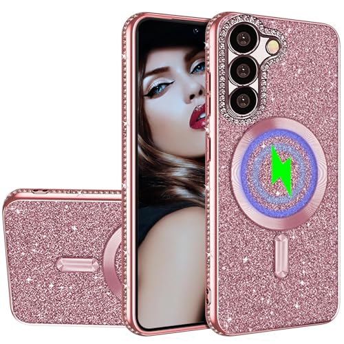 CCSmall Schutzhülle für Samsung Galaxy S24+ Plus, Glitzer, für Damen, Mädchen, luxuriöse Beschichtung, schlanke TPU-Hülle mit Magsafe Glänzende Bling Sparkly Diamond Cover für Samsung S24 Plus KCZ von CCSmall