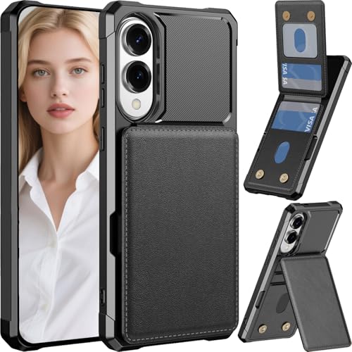 CCSmall Schutzhülle für Samsung Galaxy S25 Edge mit Kartenhalter für Damen und Herren, luxuriöses Folio-Lederetui & TPU-Stoßfänger-Handyhülle für Samsung S25 Edge ZM, Schwarz von CCSmall